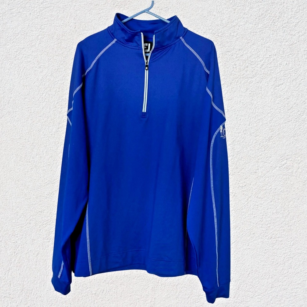 FootJoy Men Large Blue Quarter Zip Pullover Golf Layer Oasis Club Nylon Stretch